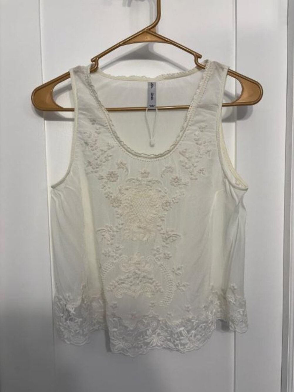 Mango MNG Ivory Lacy Sheer Sleeveless Blouse Size M